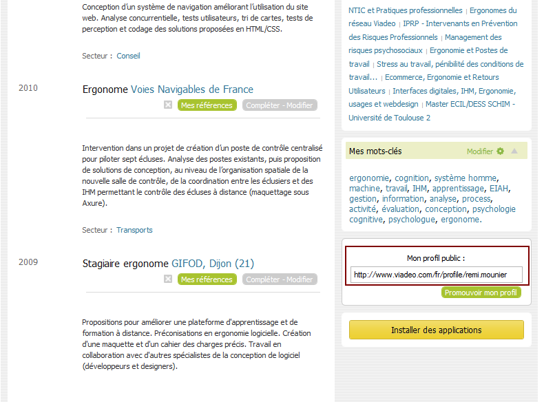 URL Viadeo pour le profil membre URL Viadeo pour le profil membre